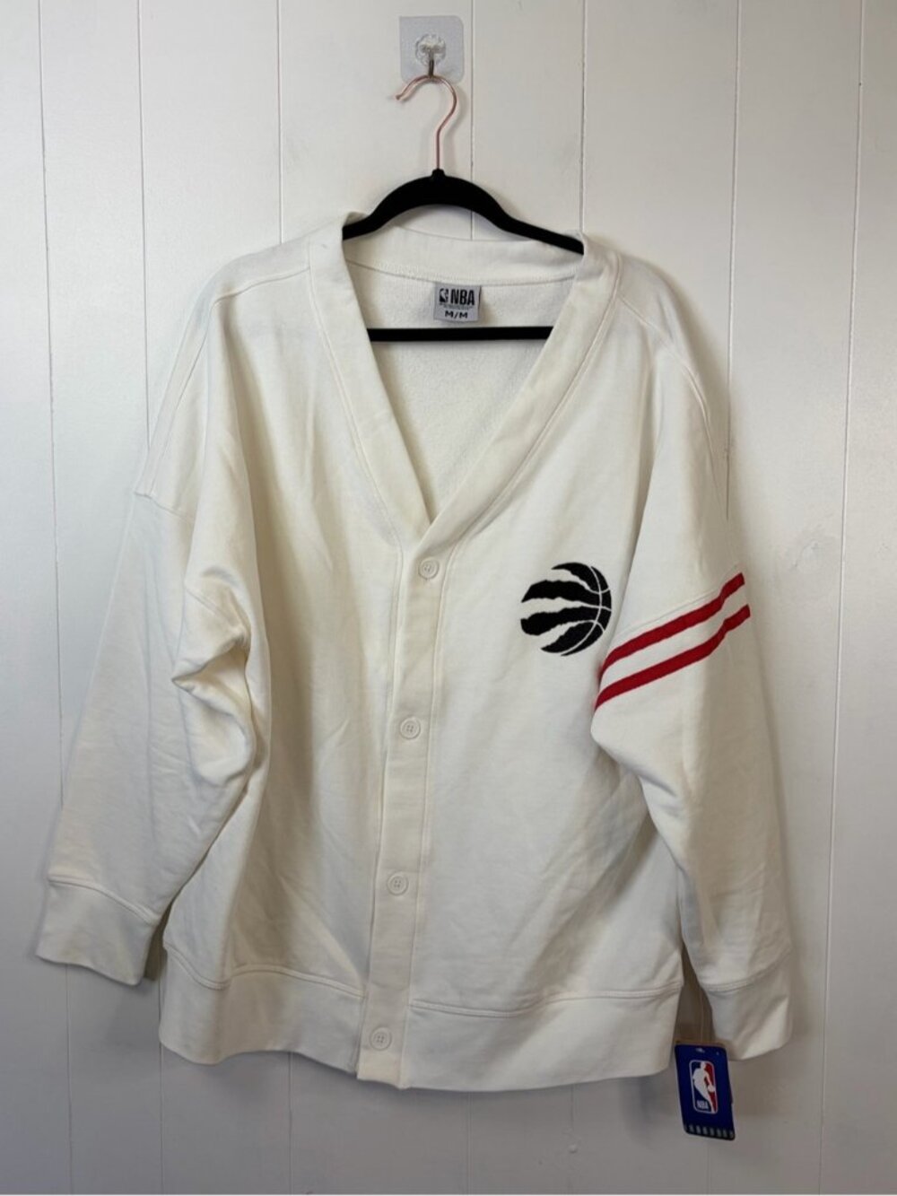NBA Toronto Raptors Cardigan Sweatshirt Varsity Streetwear NWT Mens Medium White - Picture 2 of 7